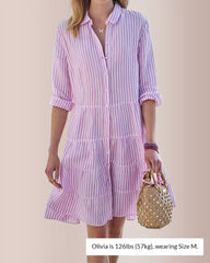 Breezy Striped Tiered Button-Down Shirt Dress