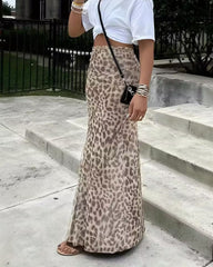 High-Waisted Leopard Print Mesh Skirt