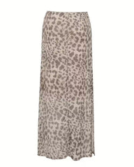 High-Waisted Leopard Print Mesh Skirt