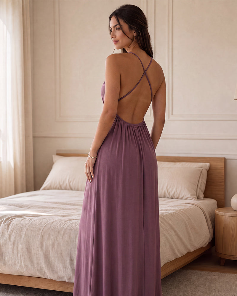 Backless Drawstring Maxi Cami Dress