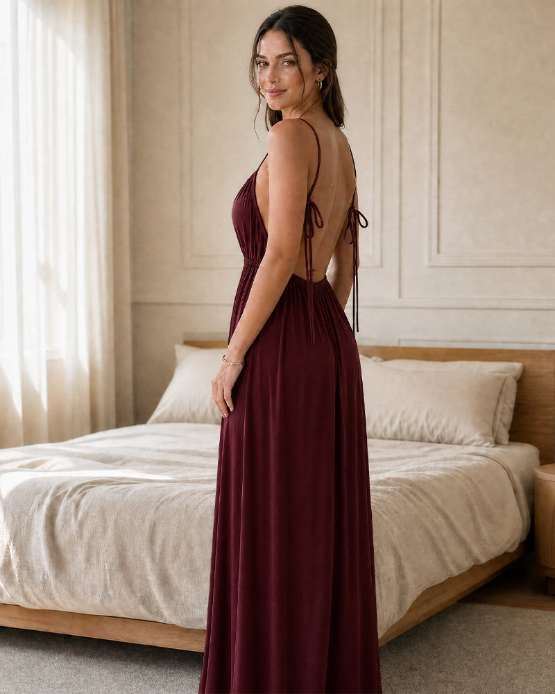 Backless Drawstring Maxi Cami Dress