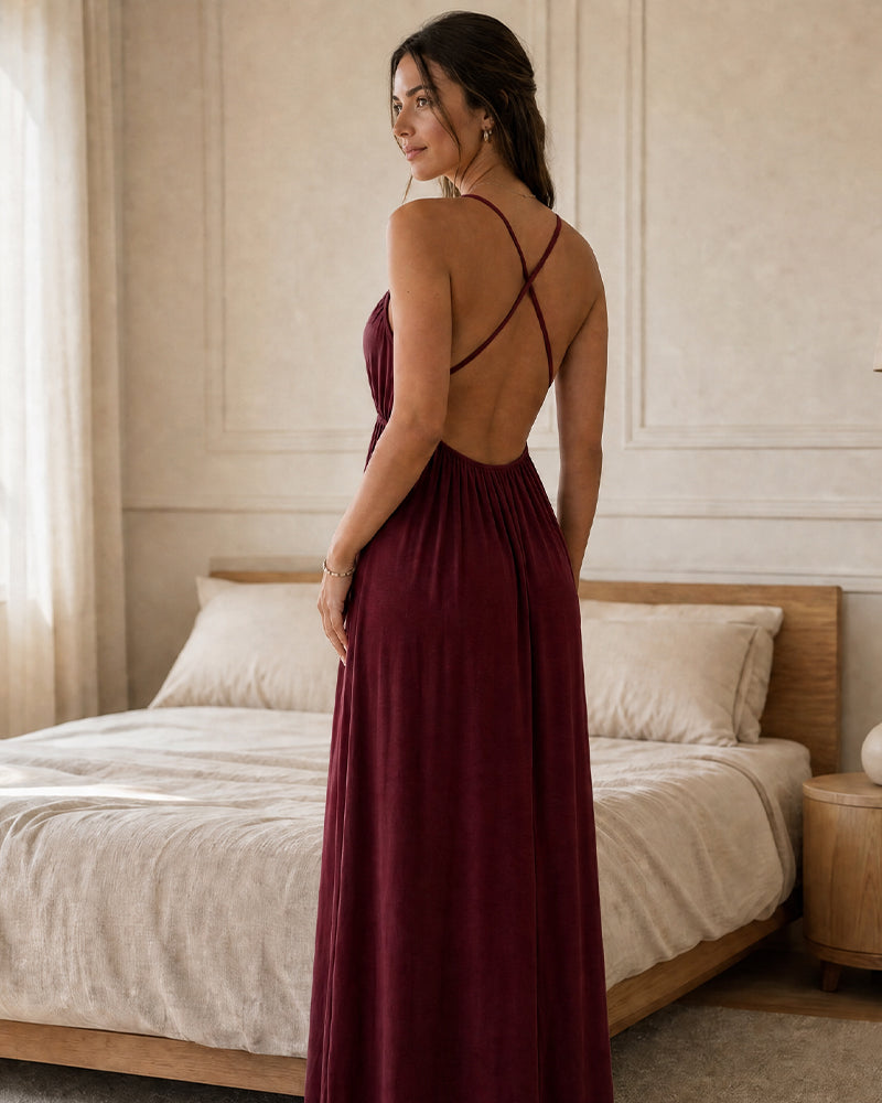 Backless Drawstring Maxi Cami Dress