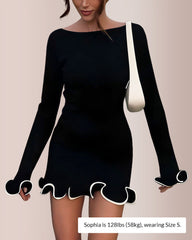 Women¡¯s Colorblock Wave Hem Knit Dress