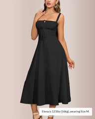 Structured Bust Ruched Tie-Front High Slit Midi Dress