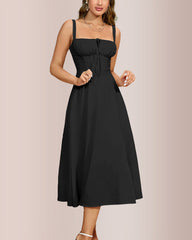 Structured Bust Ruched Tie-Front High Slit Midi Dress