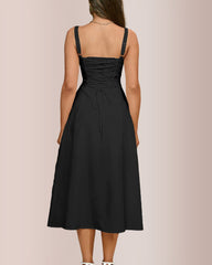 Structured Bust Ruched Tie-Front High Slit Midi Dress