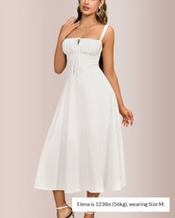 Structured Bust Ruched Tie-Front High Slit Midi Dress