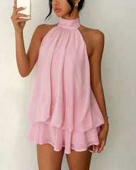 Halter Neck Ruffle Layered Mini Dress