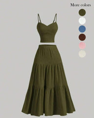 Casual Fashion Cozy Crop Cami Top & A-line Skirt Two-piece Outfits