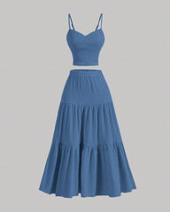 Casual Fashion Cozy Crop Cami Top & A-line Skirt Two-piece Outfits