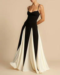Paloma A-Line Maxi Dress Contrast Panel Flowy Elegant Evening Dress