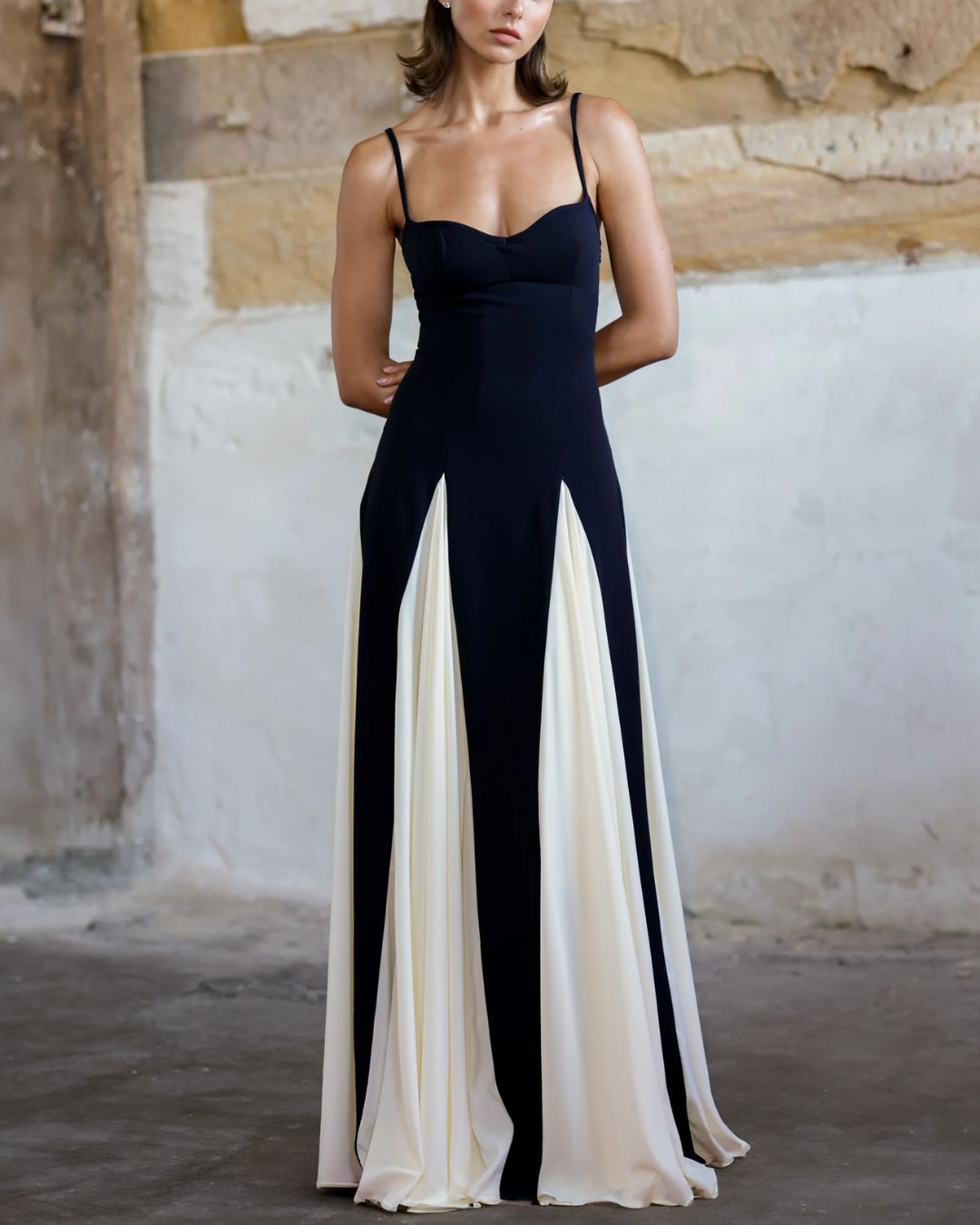 Paloma A-Line Maxi Dress Contrast Panel Flowy Elegant Evening Dress