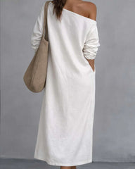 Loose-fitting One Shoulder Split Hem Midi Dress