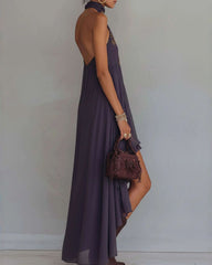 Retro Halter Neck Irregular Ruffle Maxi Dress