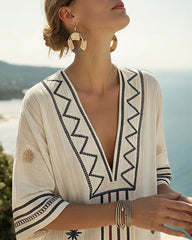 Fairy Collar Printed Beach Dress