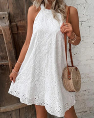 Openwork Halter Neck A-Line Dress
