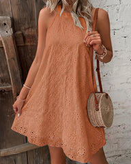 Openwork Halter Neck A-Line Dress