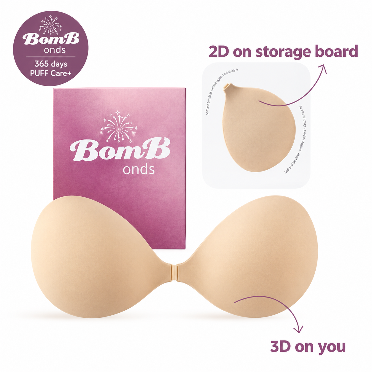 Invisible Push-Up Sticky Bra – Waterproof & Reusable