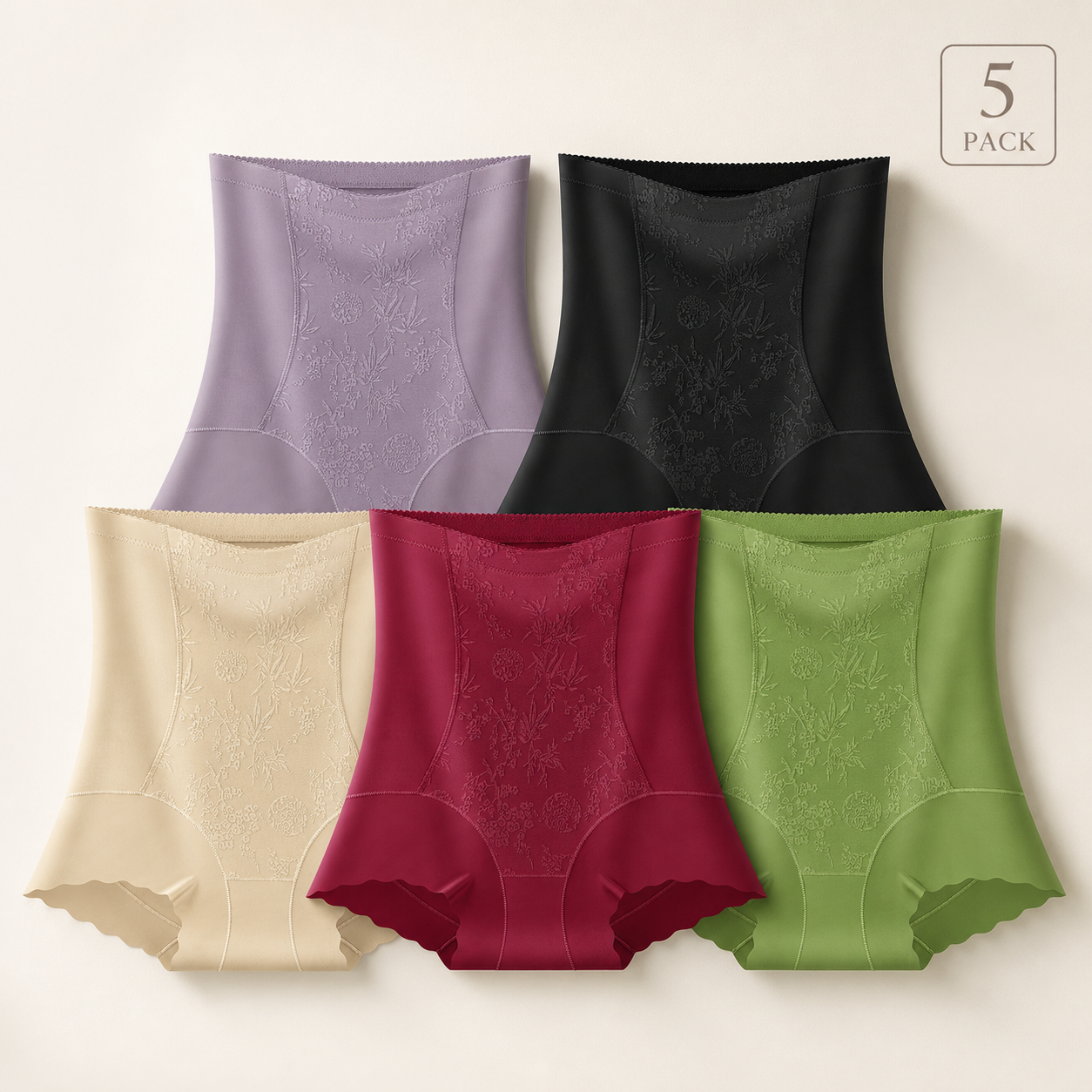 5-Pack High-Waisted Tummy Control Butt-Lifting Seamless Shapewear Panties