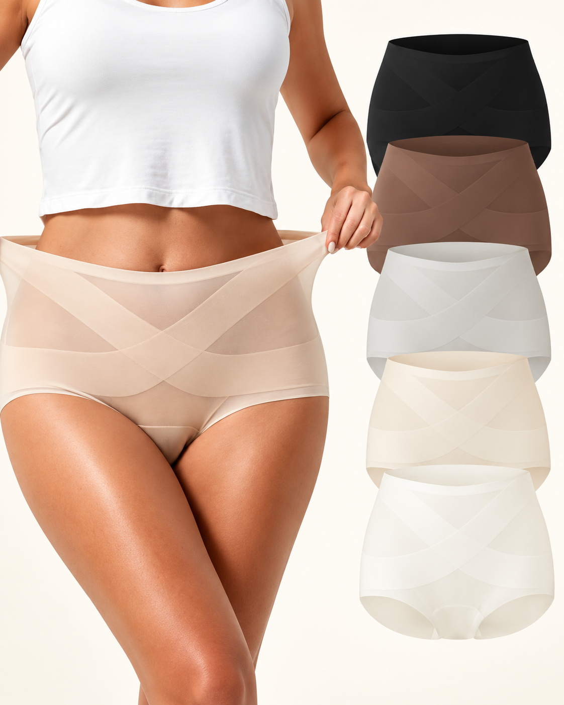 High-Waist Cross Compression Shaping Panties （6 Pack）