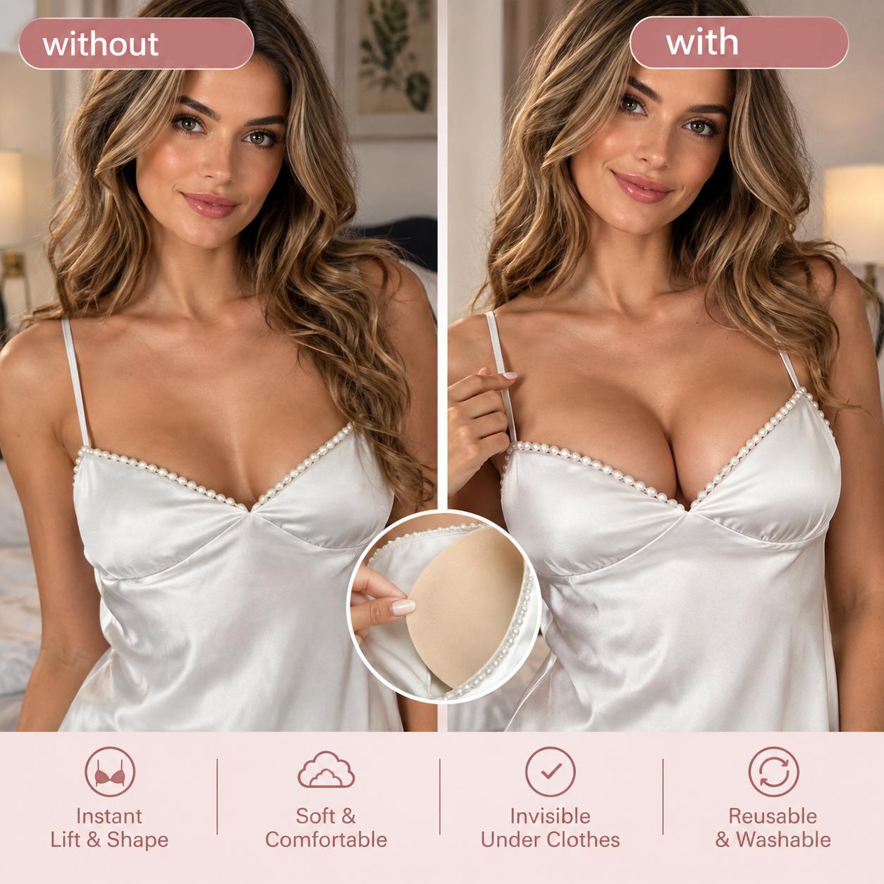 Invisible Push-Up Sticky Bra – Waterproof & Reusable
