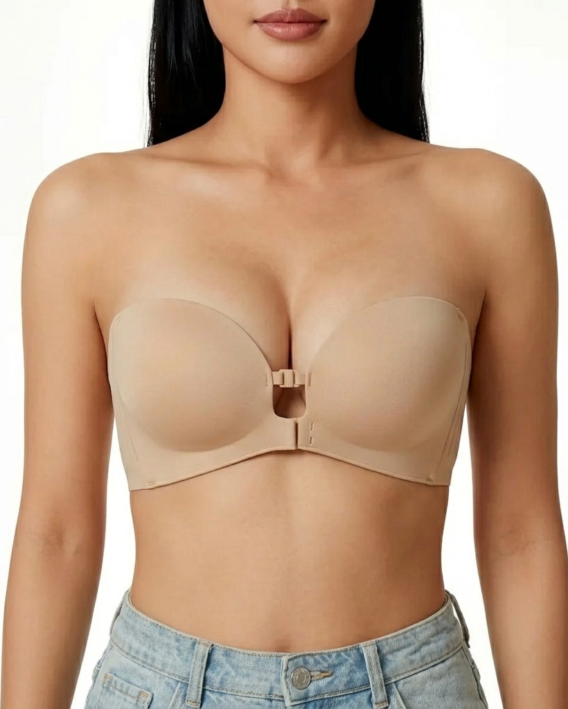 Front Closure Strapless Wireless Support Bra