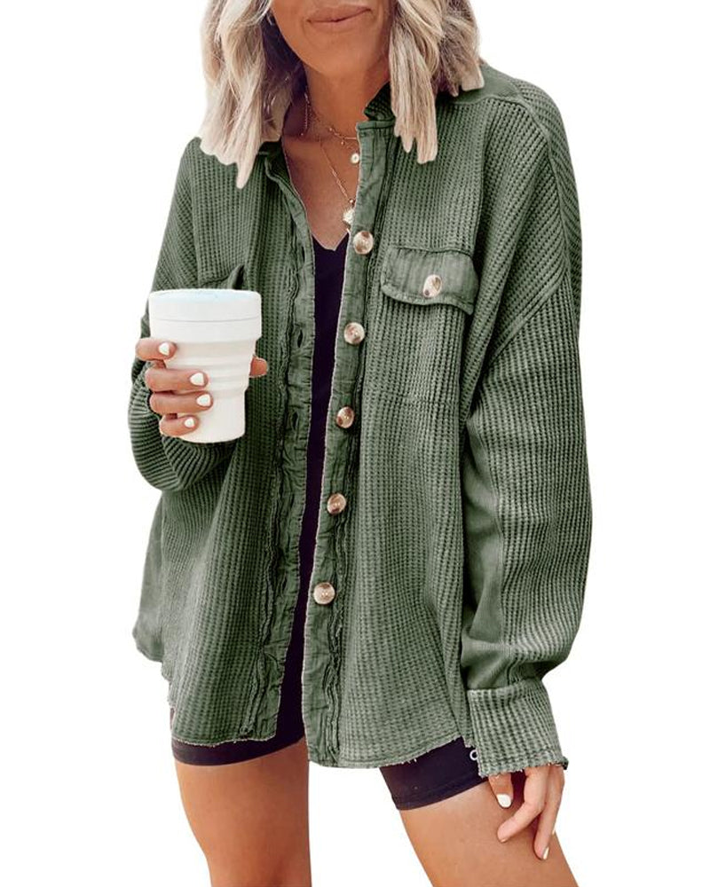 Women's Loose Fit Batwing Sleeve Waffle Knit Tops