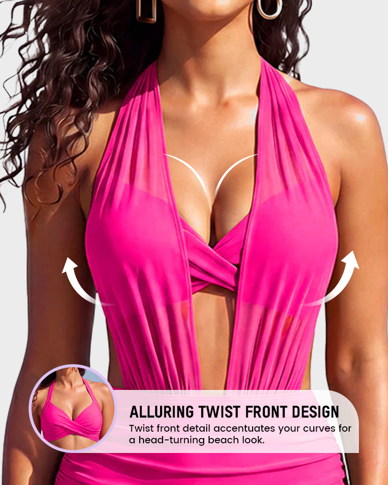 High-Waisted Tummy Control Mesh Bikini Set