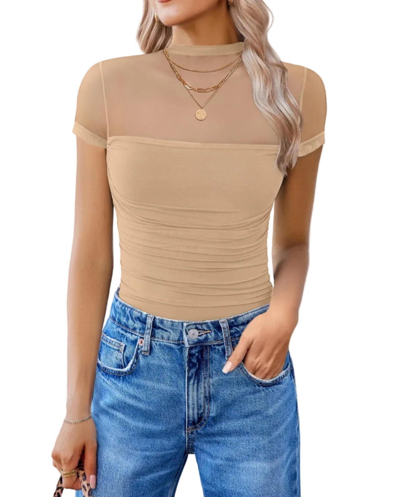 Women's Mesh Short Sleeve Bodysuit