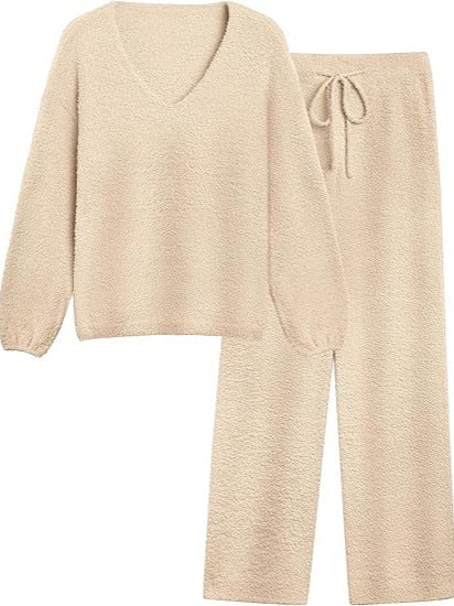 Soft Fuzzy V-Neck Loungewear Set