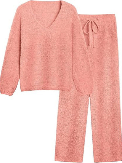Soft Fuzzy V-Neck Loungewear Set
