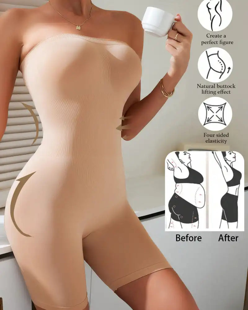 +$5 BOGO FREE!🔥Strapless Tummy Control Shapewear Bodysuit - Mid-Thigh Coverage