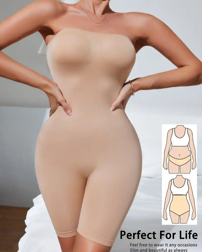 +$5 BOGO FREE!🔥Strapless Tummy Control Shapewear Bodysuit - Mid-Thigh Coverage