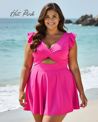 Women's One Piece Tummy Control Swimsuit Ruffle Cutout Swimdress