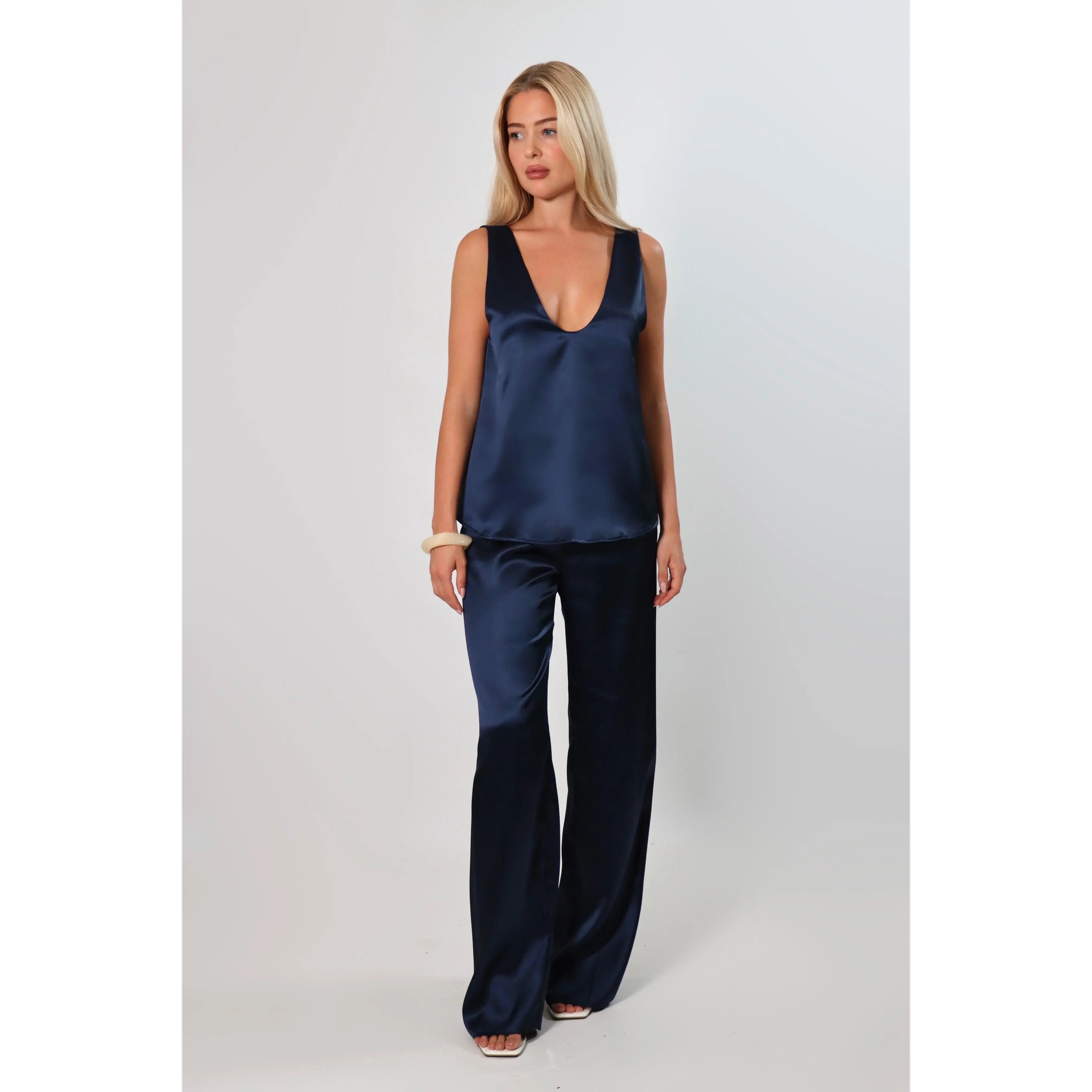 Women’s Deep V Neck Satin Tank Top