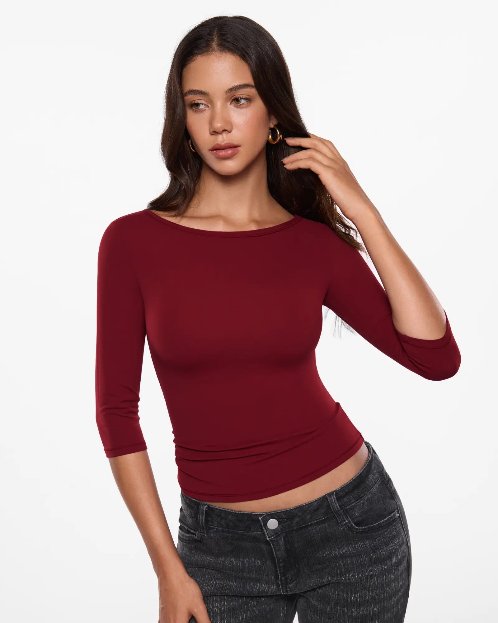 Women's 3/4 Sleeve Slim Fit Crew Neck Top