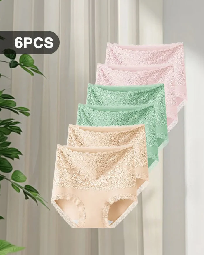 Women's Floral Lace High Waist Hip Lifting Cotton Briefs (3 Pack / 6 Pack)
