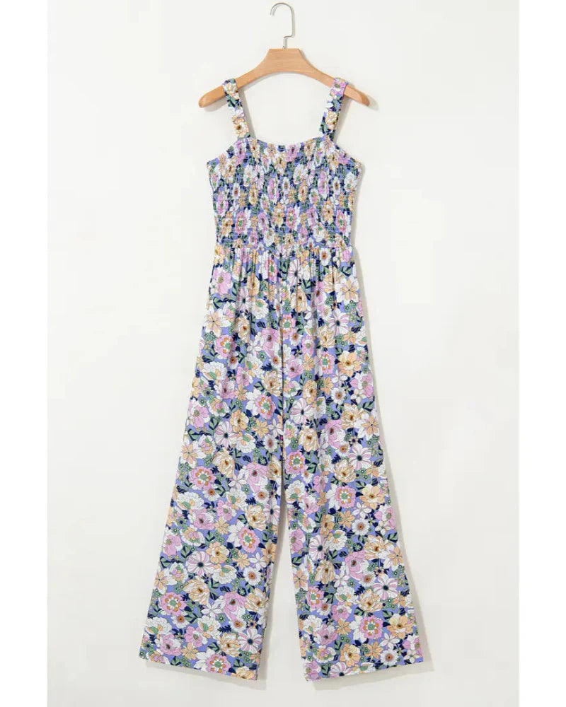 Bohemian Sleeveless Wide Leg Jumpsuit With Pockets