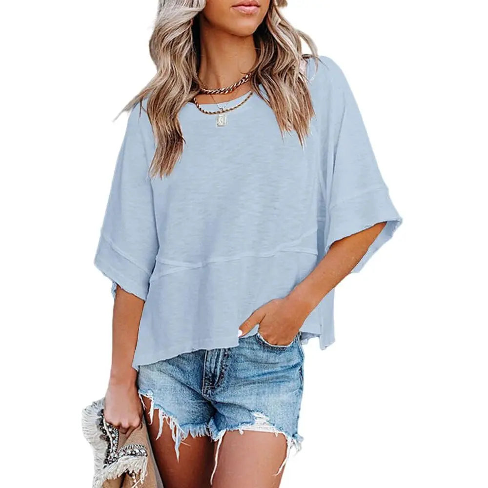 Women's Summer Casual Batwing Tee - Loose Fit & Breathable
