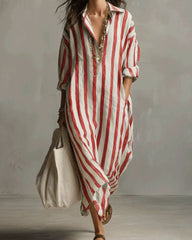 Casual Striped Shirt Boho Maxi Dress