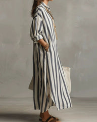 Casual Striped Shirt Boho Maxi Dress