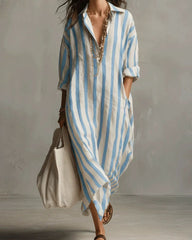 Casual Striped Shirt Boho Maxi Dress