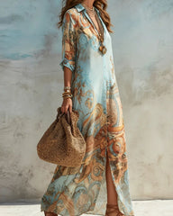 Baroque Style Floral Ocean Maxi Dress