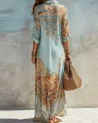 Baroque Style Floral Ocean Maxi Dress