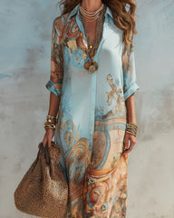 Baroque Style Floral Ocean Maxi Dress