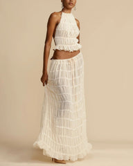 Romance Pleated Back Halter Tank Set