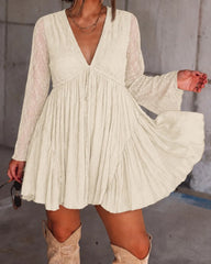 Women's V Neck Long Sleeve Casual Mini Dress