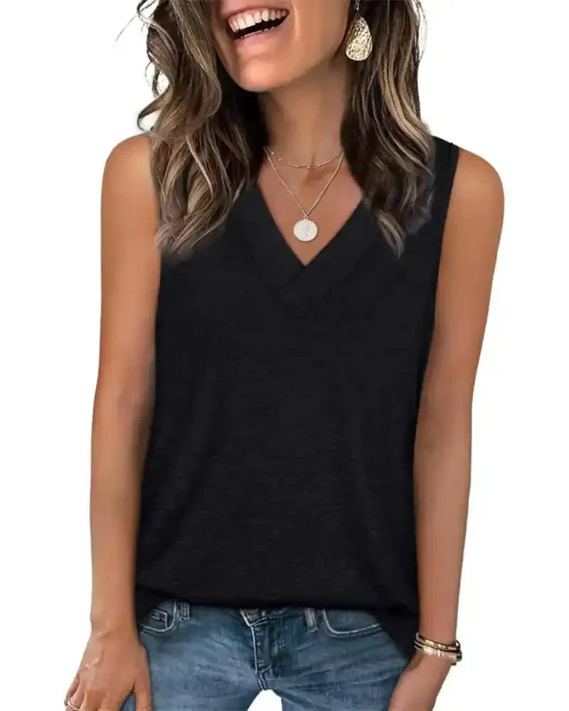 (S - 5XL) Women's V-Neck Tank Top - Loose Fit Summer Basic Tee