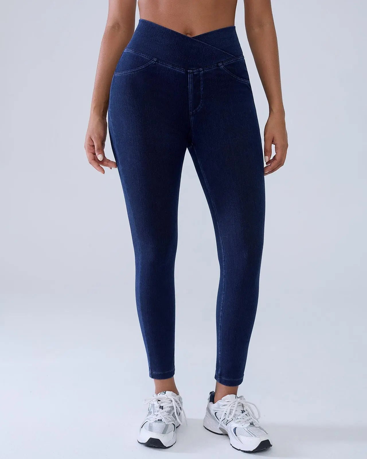 Curvy Fit High Waist Crossover Flare Denim Jeans - Illusion Pocket Stretch
