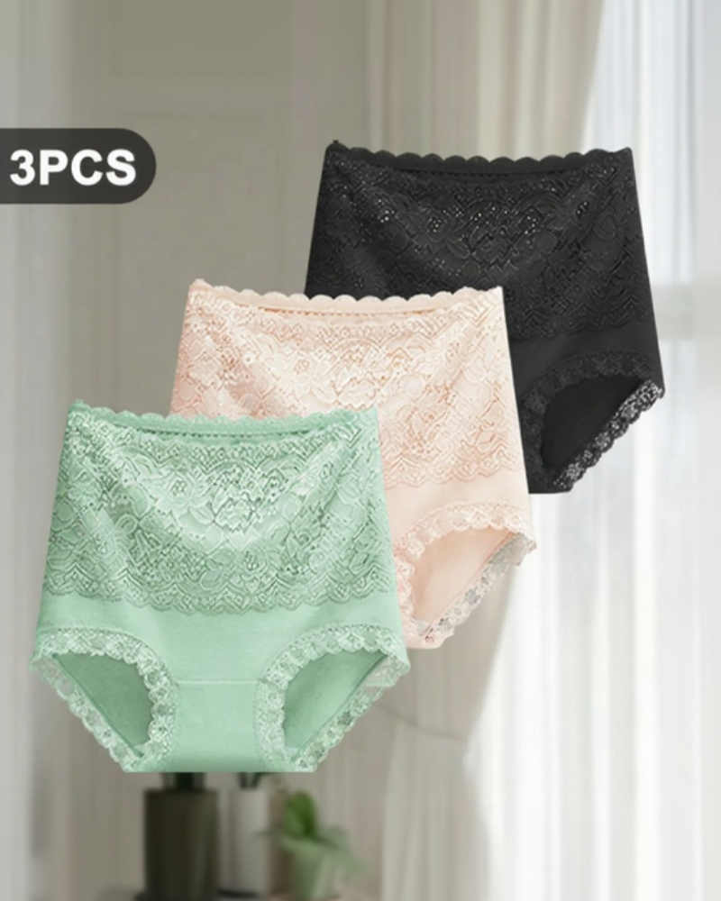 Women's Floral Lace High Waist Hip Lifting Cotton Briefs (3 Pack / 6 Pack)